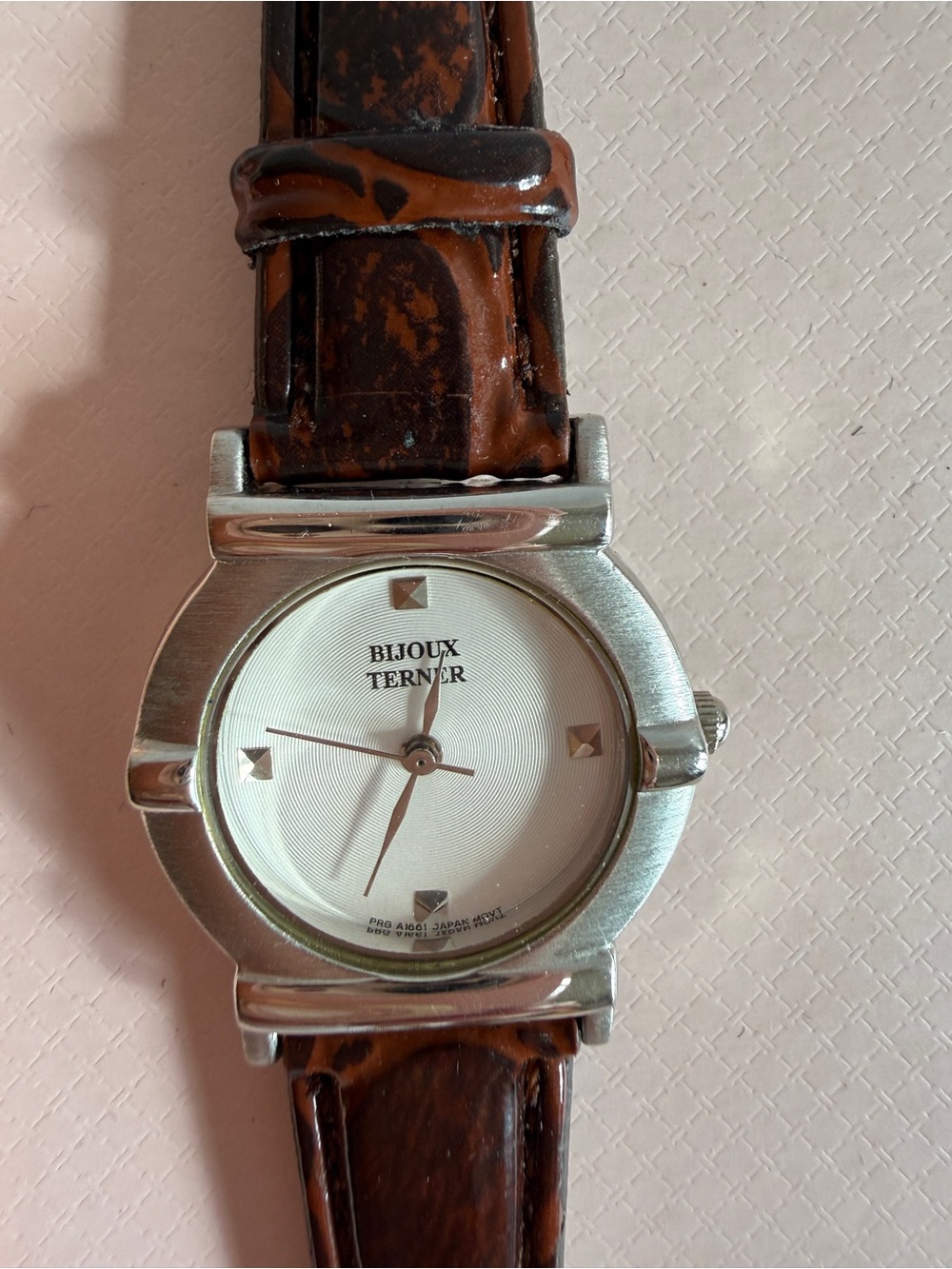 Bijoux Terner Silver Watch White Dial Brown Croc w/Xtra Green Leather Band